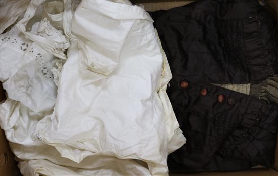 A Victorian brown silk childs dress, a bonnet and an undergarment